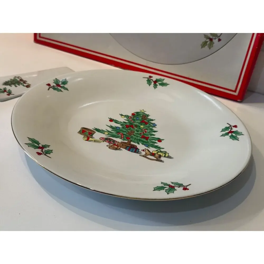 🎄 Holiday Hostess Christmas Tree 2 Piece Cake Plate Server Set Tianshan NOS Box